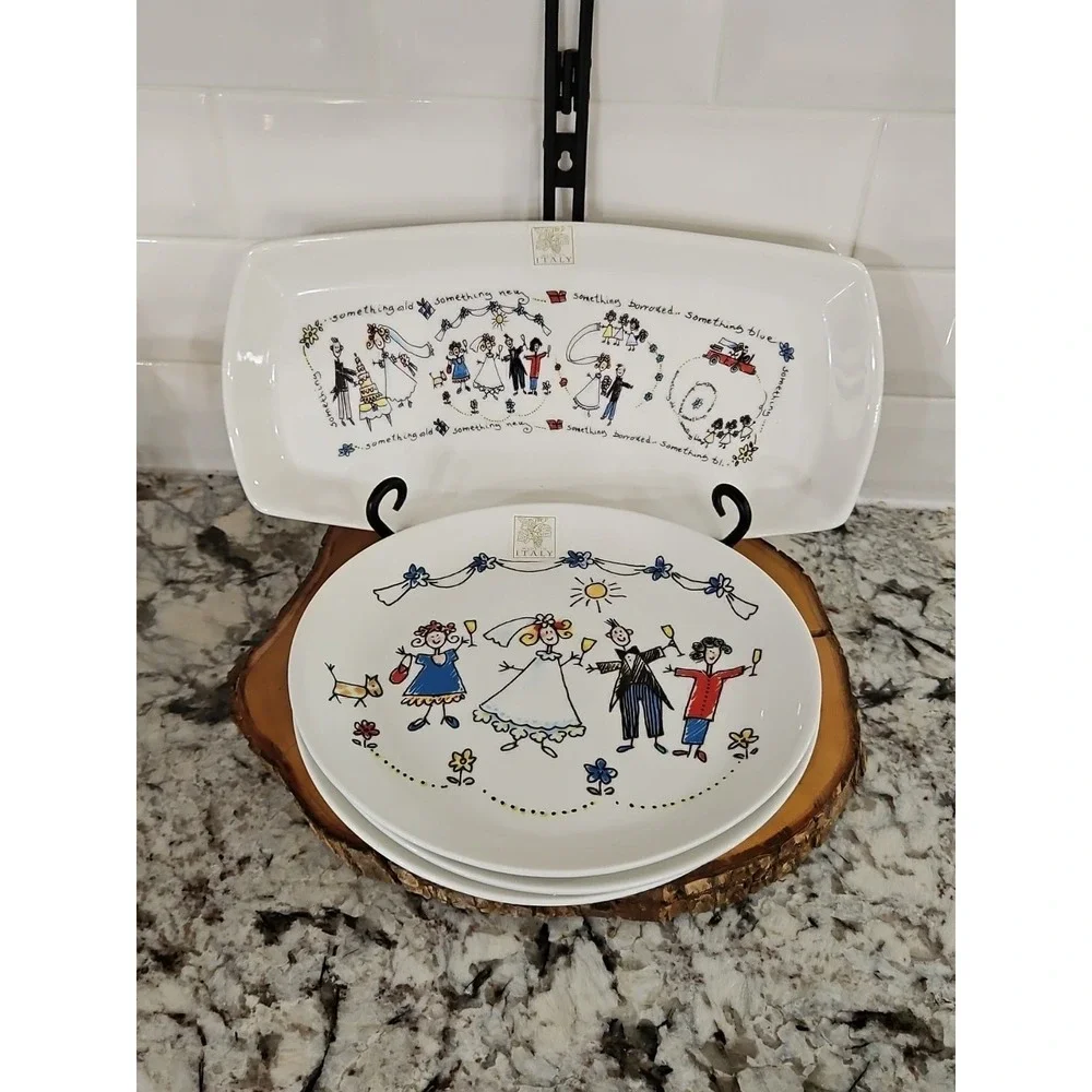 Opificio Etico‎ - SET OF 5- 1 Serving Platter 12.5 inc , 4 Plates 8.5 Inc